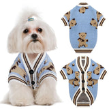 Blue V-Neck Knitted Dog Cardigan – Soft & Warm Bear Print Sweater for Small Dogs & Cats (XS)